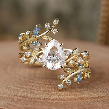 Aphrodite's Enchanted Vine | Moissanite Leaf Engagement Ring Set 2pcs-Vesper