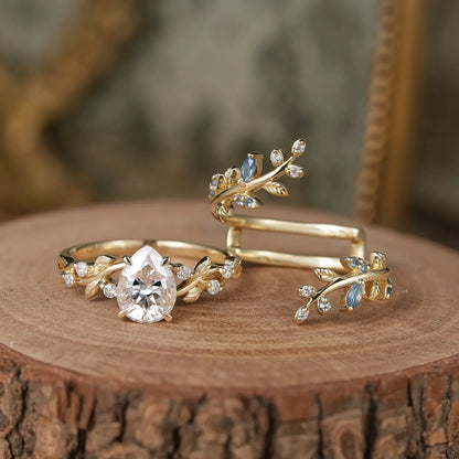 Aphrodite's Enchanted Vine | Moissanite Leaf Engagement Ring Set 2pcs-Vesper