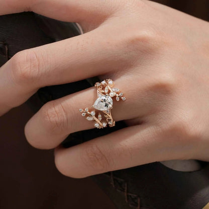 Aphrodite's Enchanted Vine | Moissanite & Pearl Ring Set - Siobhan
