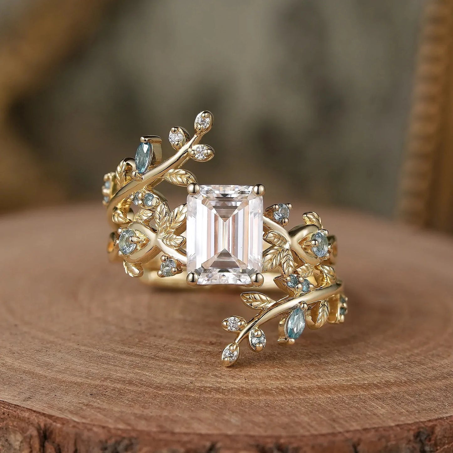 Aphrodite's Enchanted Vine| Moissanite Ring Set with Topaz-Novalie