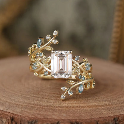 Aphrodite's Enchanted Vine| Moissanite Ring Set with Topaz-Novalie