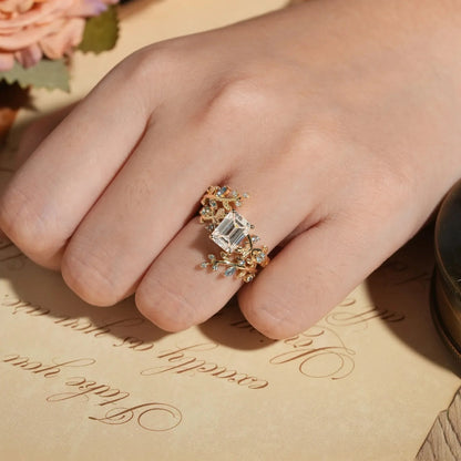 Aphrodite's Enchanted Vine| Moissanite Ring Set with Topaz-Novalie