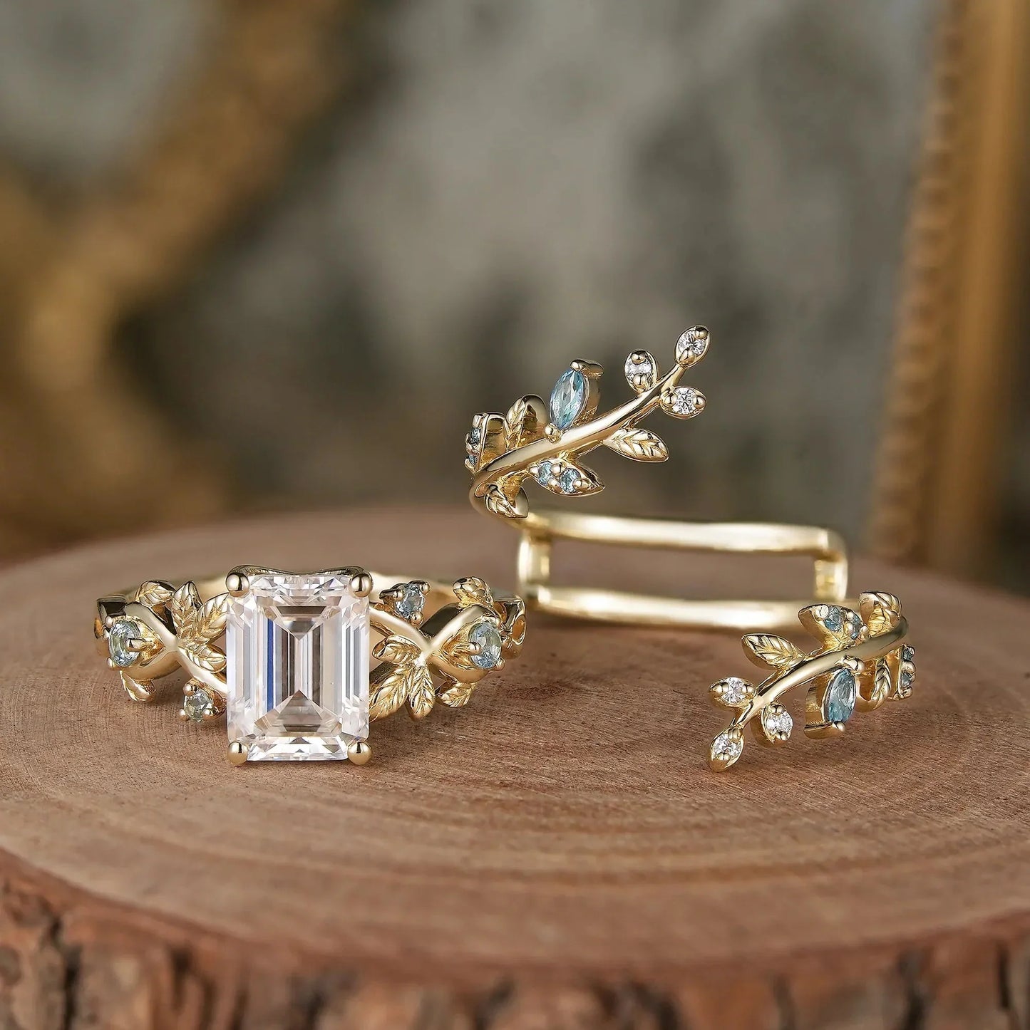 Aphrodite's Enchanted Vine| Moissanite Ring Set with Topaz-Novalie