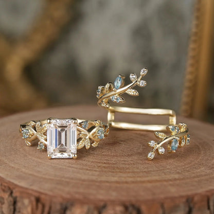 Aphrodite's Enchanted Vine| Moissanite Ring Set with Topaz-Novalie