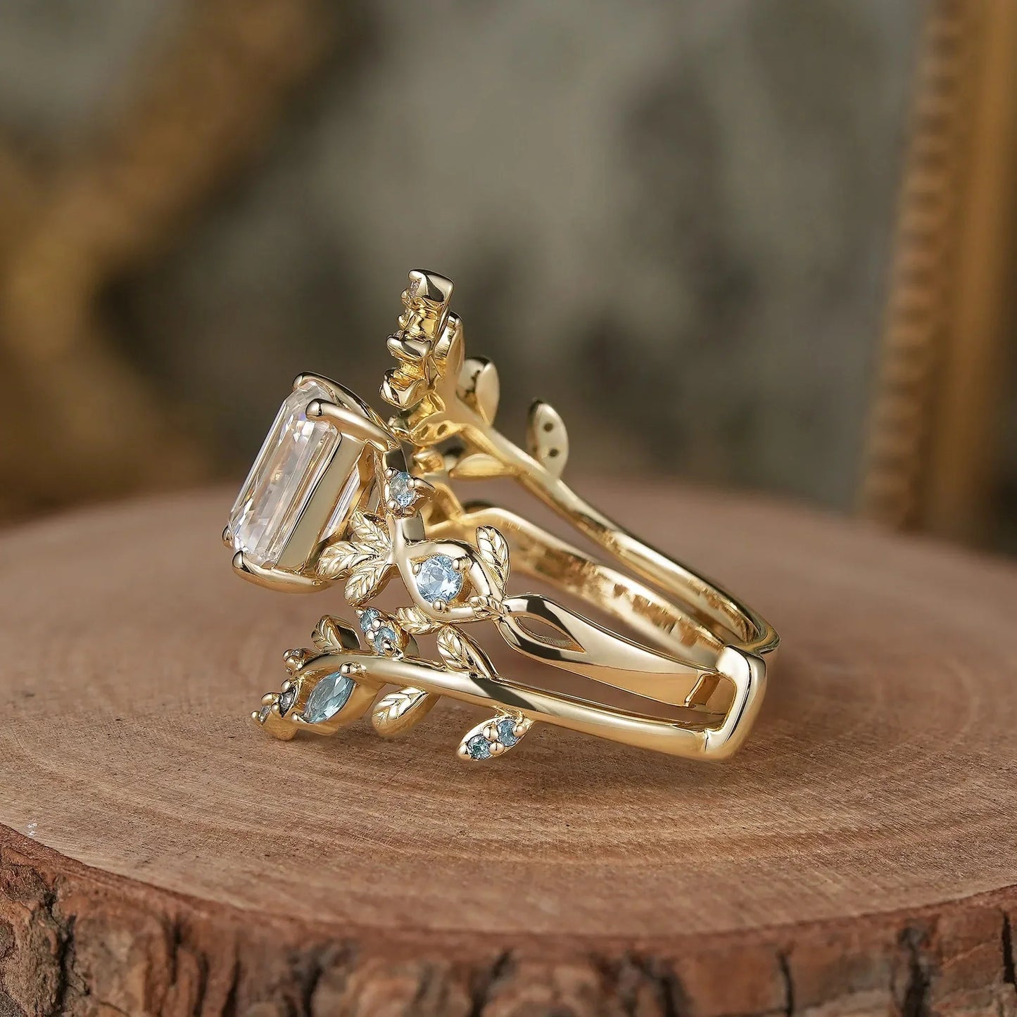 Aphrodite's Enchanted Vine| Moissanite Ring Set with Topaz-Novalie