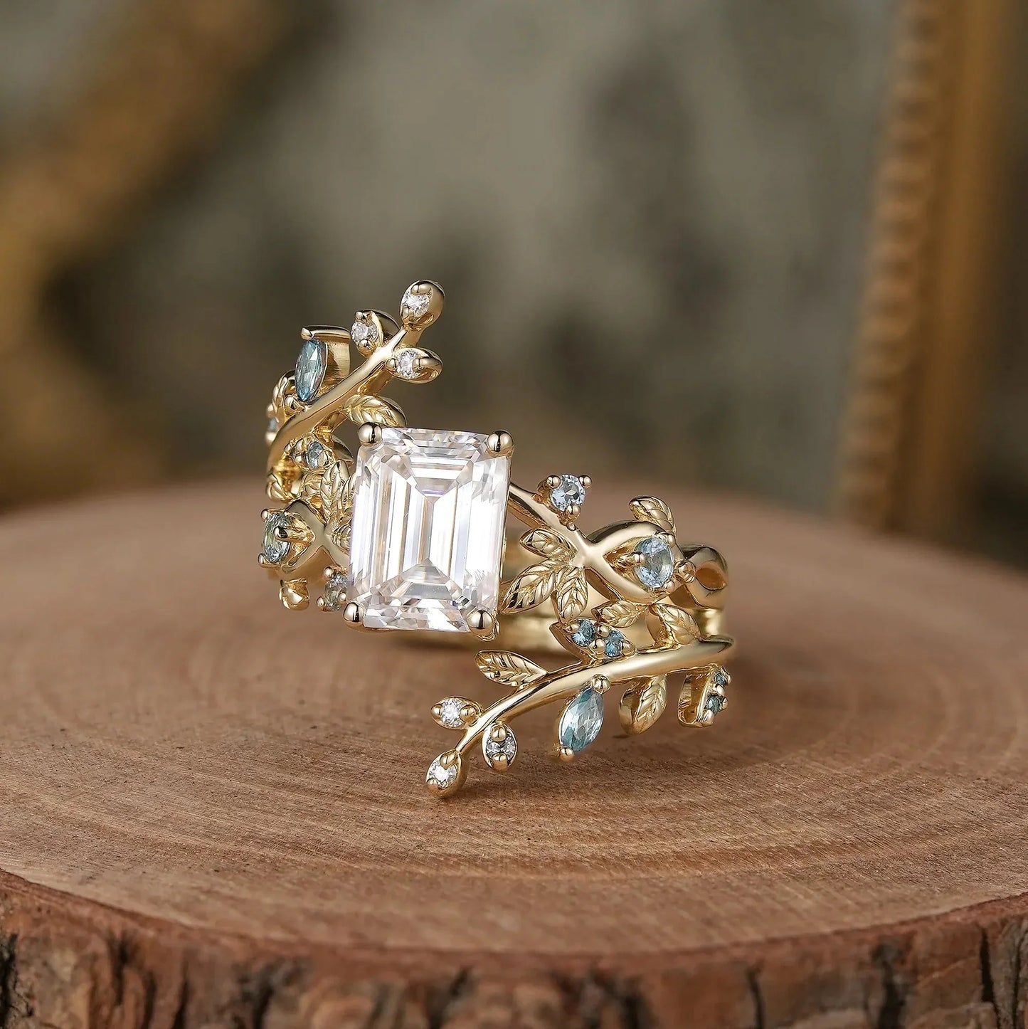 Aphrodite's Enchanted Vine| Moissanite Ring Set with Topaz-Novalie