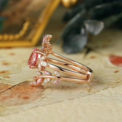 Aphrodite's Enchanted Vine| Padparadscha Enhancer Ring Set-Elizabeth