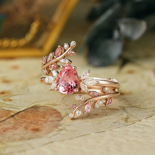 Aphrodite's Enchanted Vine| Padparadscha Enhancer Ring Set-Elizabeth