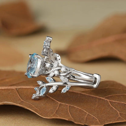 Aphrodite's Sparkle Cut Lab Grown Aquamarine Cross Leaf Ehancer Ring Set - Kira