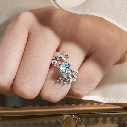 Aphrodite's Sparkle Cut Lab Grown Aquamarine Cross Leaf Ehancer Ring Set - Kira