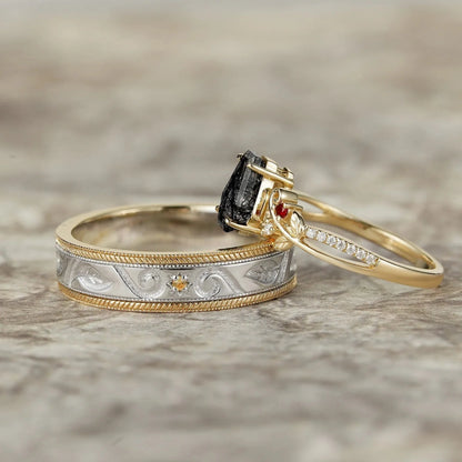 Black Rutilated Quartz Couple Ring Set-One & Only