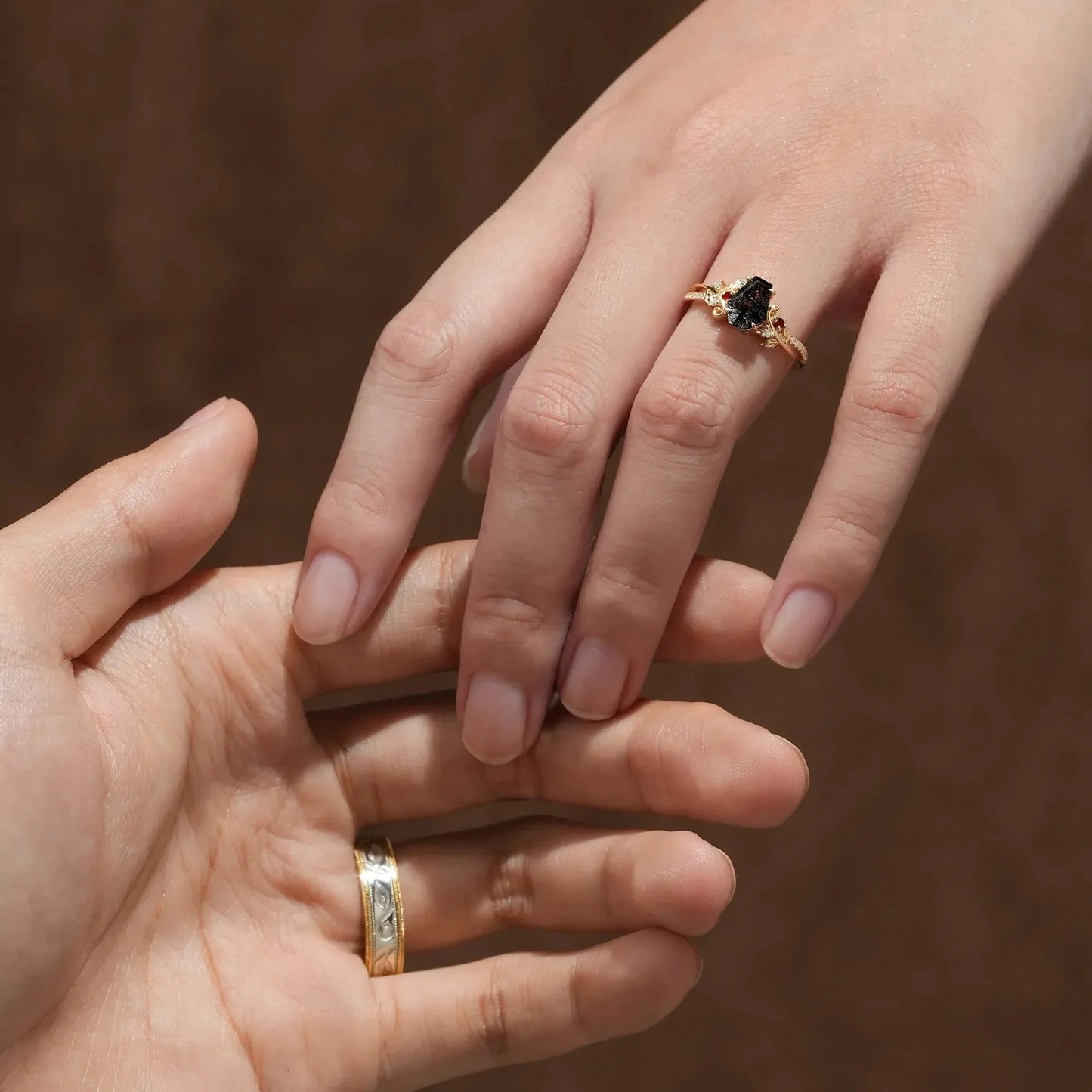 Black Rutilated Quartz Couple Ring Set-One & Only