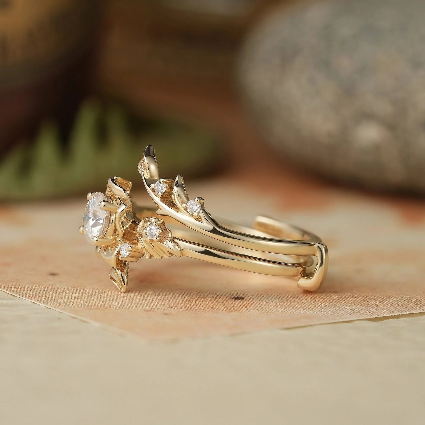 Blooming Rose Moissanite Engagement Ring Set 2pcs-Sylvaine