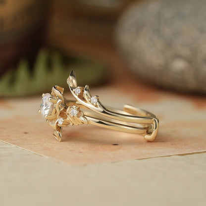 Blooming Rose Moissanite Engagement Ring Set 2pcs-Sylvaine