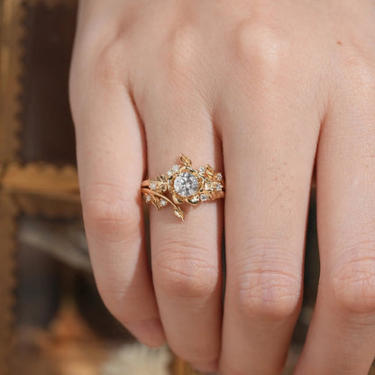 Blooming Rose Moissanite Engagement Ring Set 2pcs-Sylvaine