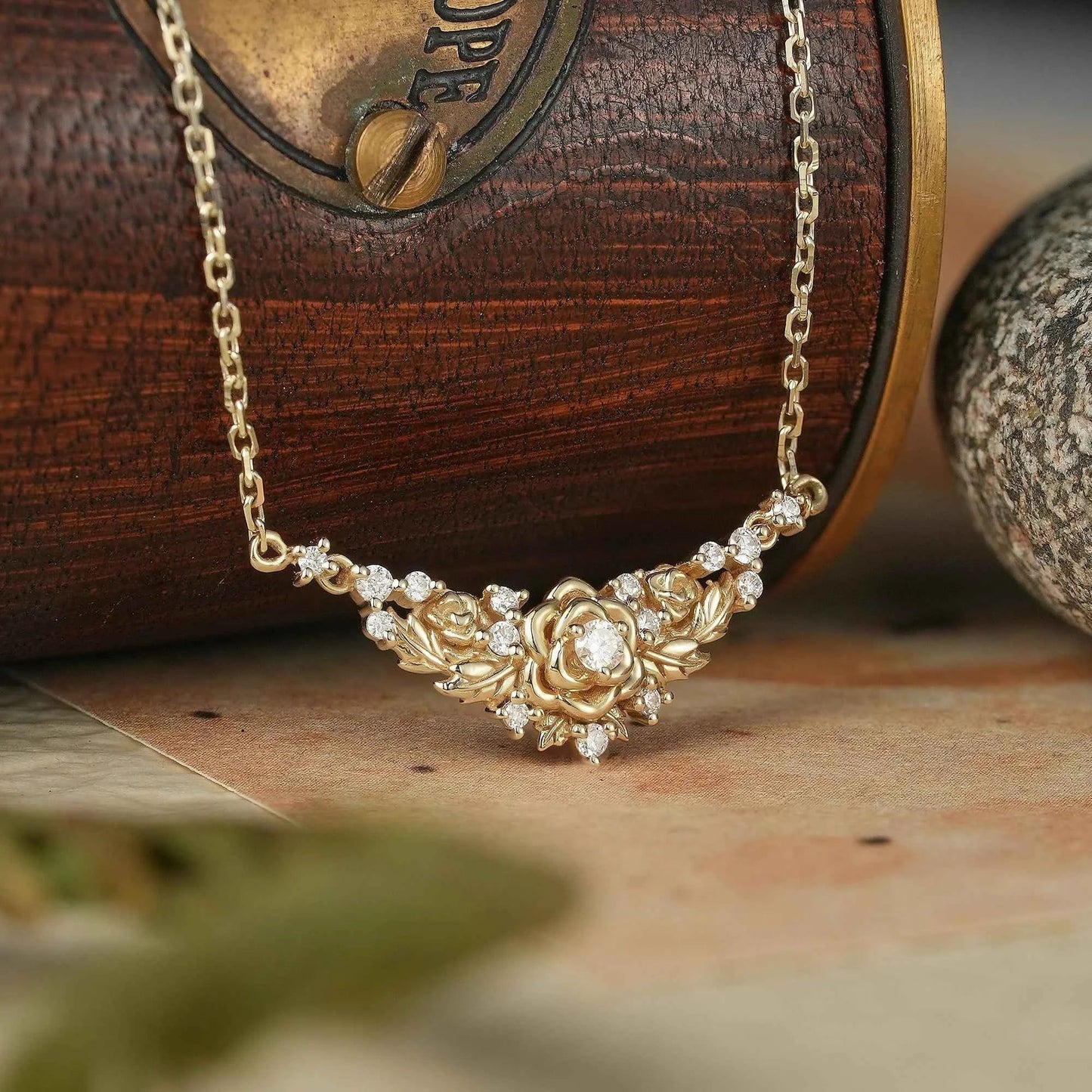 Blooming Rose: Moissanite Floral Leaf Necklace-Calanthe