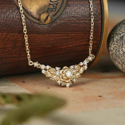 Blooming Rose: Moissanite Floral Leaf Necklace-Calanthe