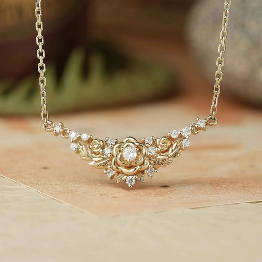Blooming Rose: Moissanite Floral Leaf Necklace-Calanthe