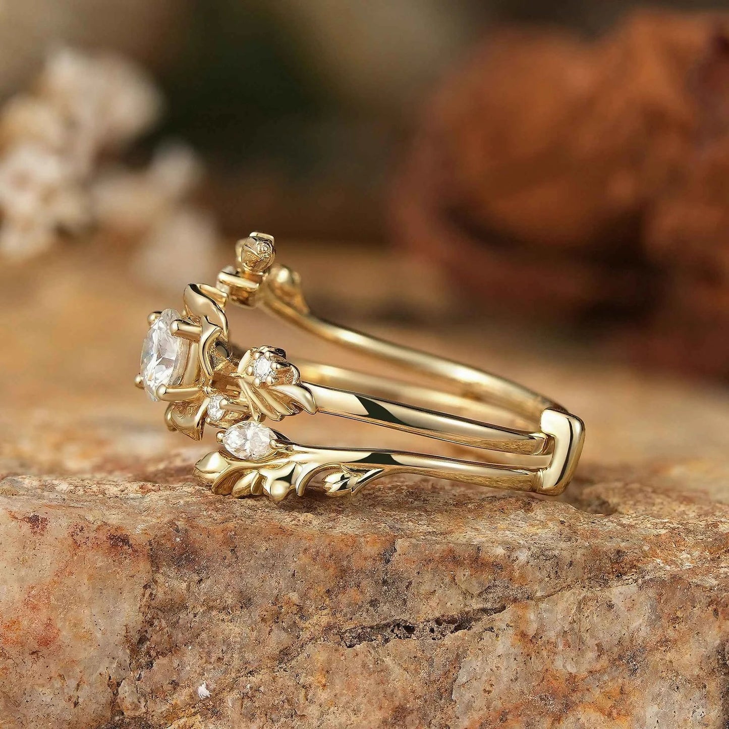 Blooming Rose Moissanite with Rose Buds Ring Set - Yuna