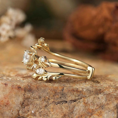 Blooming Rose Moissanite with Rose Buds Ring Set - Yuna