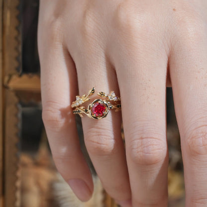 Blooming Rose: Ruby with Black Onyx Ring Set 2pcs- Neriah
