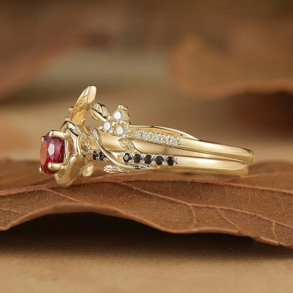 Blooming Rose: Ruby with Black Onyx Ring Set 2pcs- Neriah