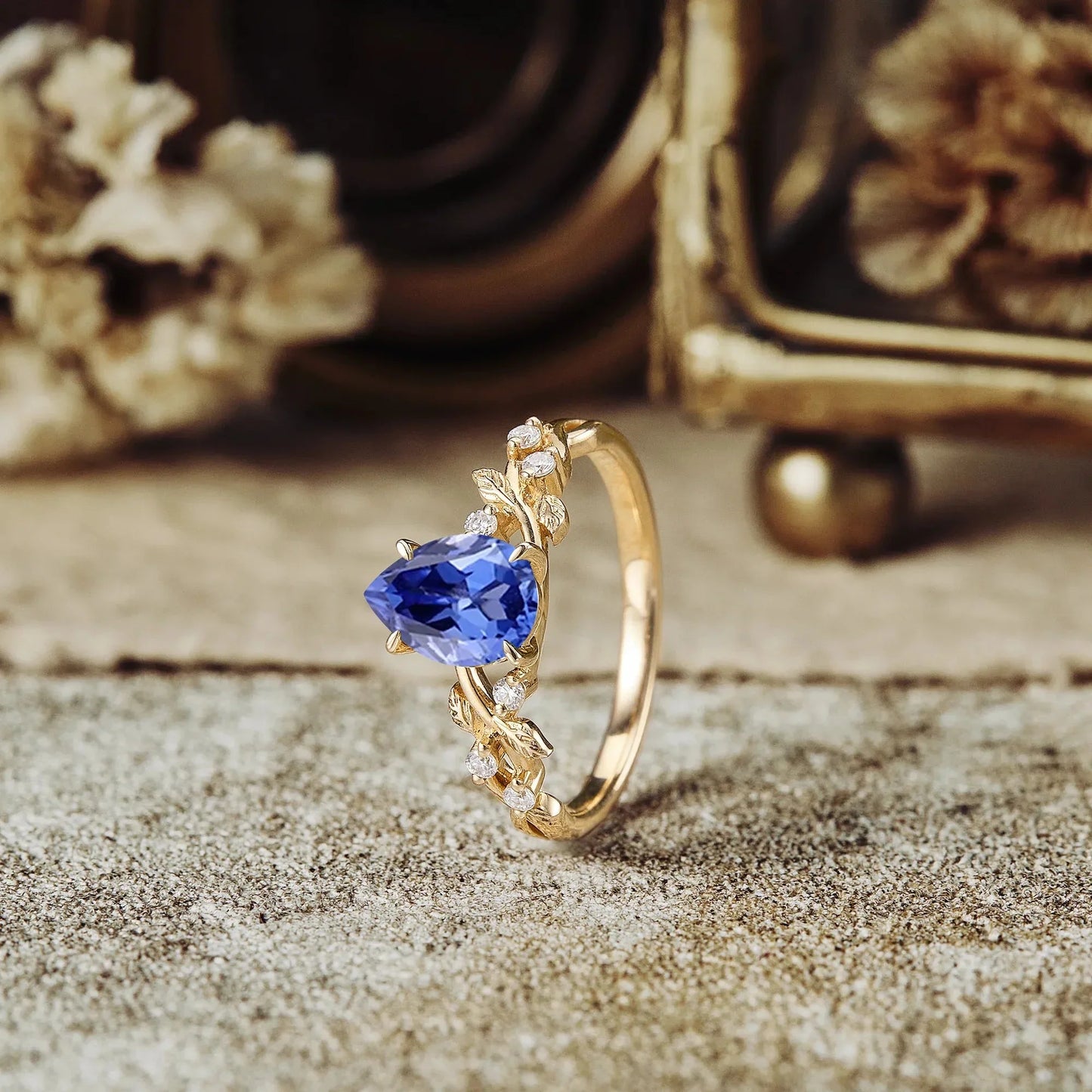 Cornflower Sapphire Leaf Engagement Ring - GemsMagic