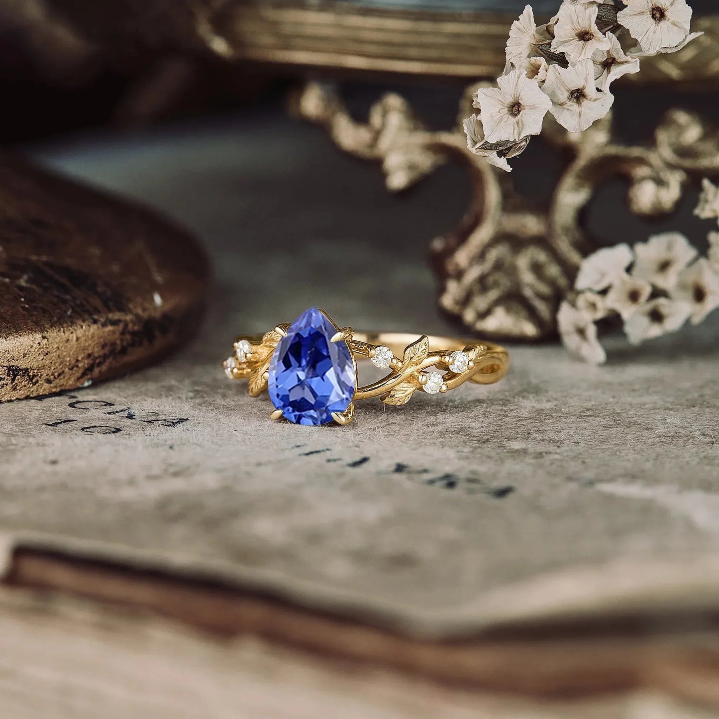 Cornflower Sapphire Leaf Engagement Ring - GemsMagic