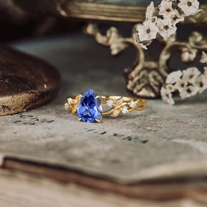 Cornflower Sapphire Leaf Engagement Ring - GemsMagic