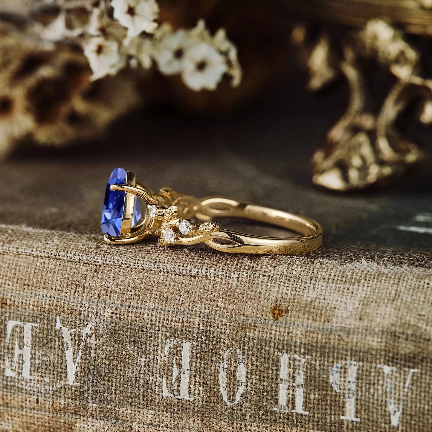 Cornflower Sapphire Leaf Engagement Ring - GemsMagic