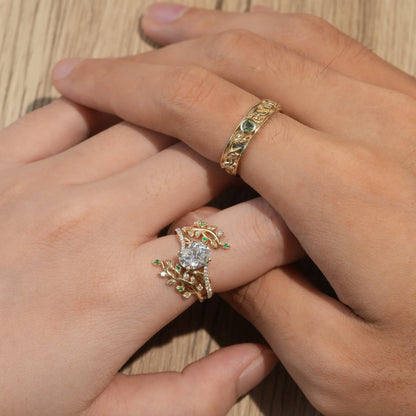 Cross Vine Moissanite Couple Ring Set - Lasting Commitment