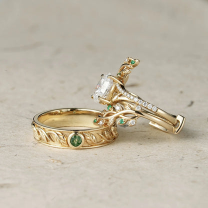 Cross Vine Moissanite Couple Ring Set - Lasting Commitment