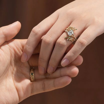 Cross Vine Moissanite Couple Ring Set - Lasting Commitment