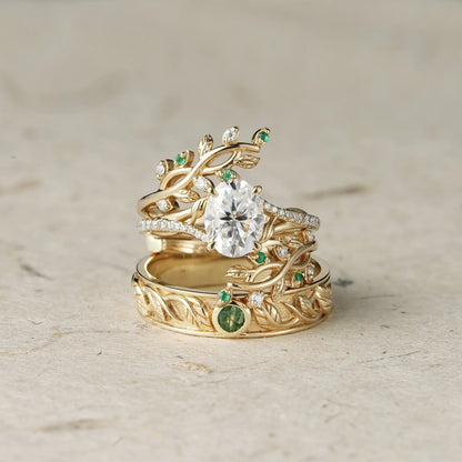 Cross Vine Moissanite Couple Ring Set - Lasting Commitment