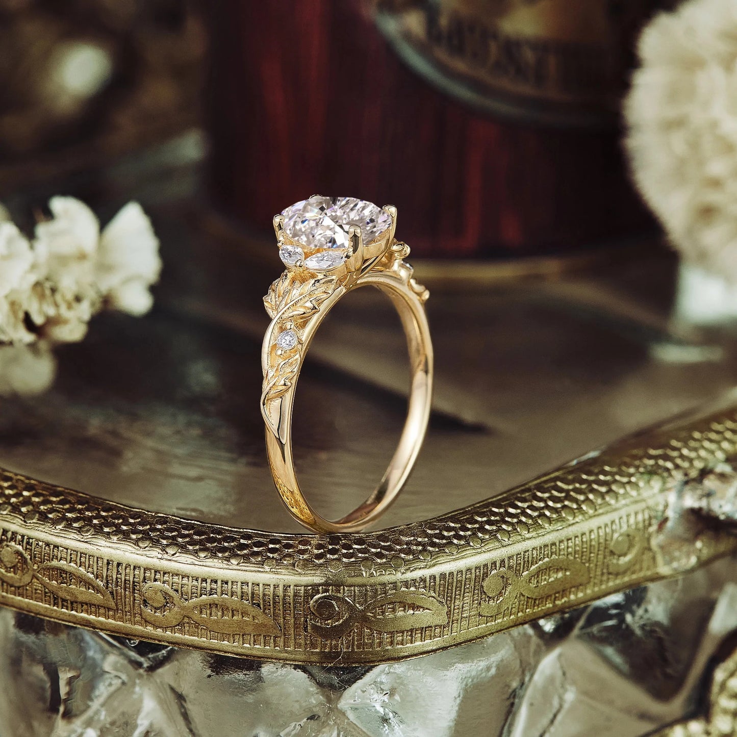 Crossed Leaf Lab Grown Diamond Engagement Ring-Thessaly