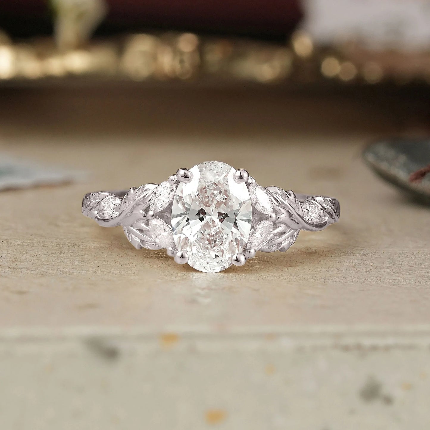 Crossed Leaf Lab Grown Diamond Engagement Ring-Thessaly