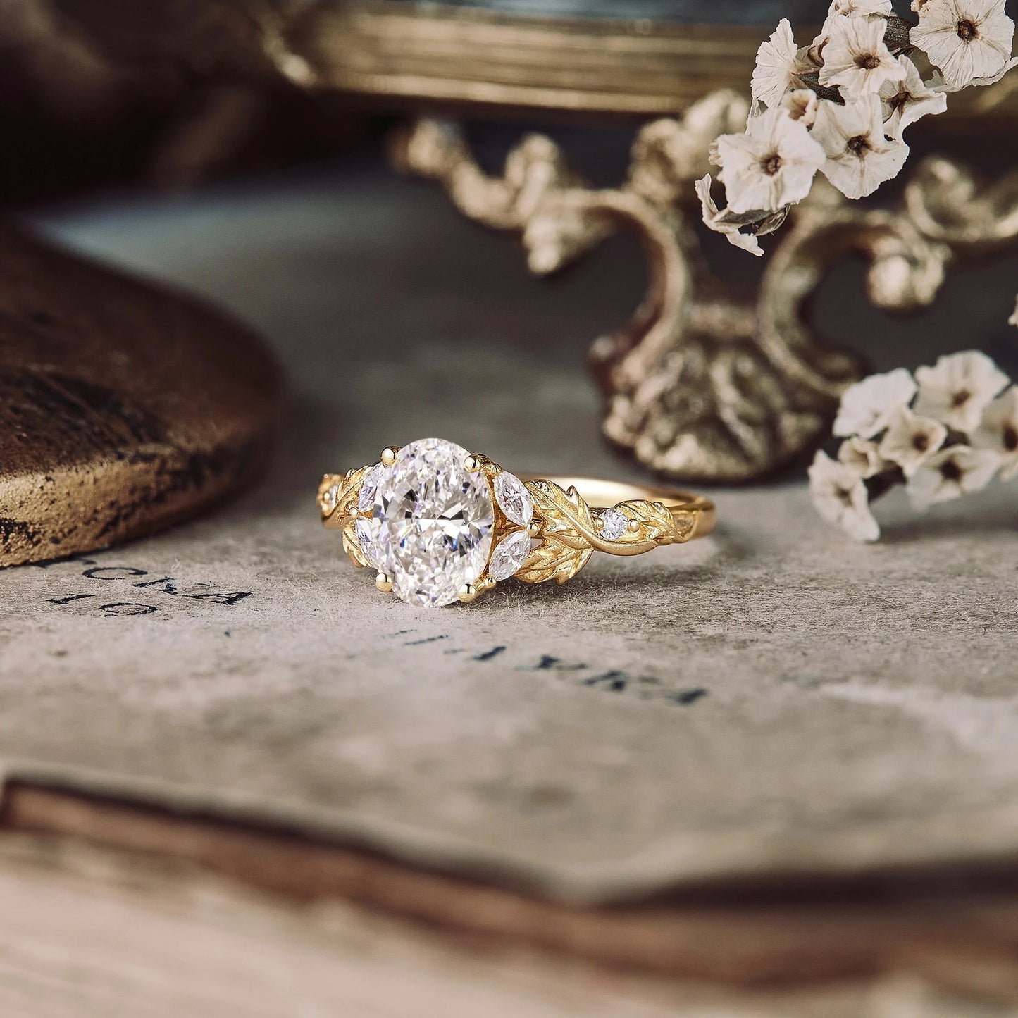 Crossed Leaf Lab Grown Diamond Engagement Ring-Thessaly
