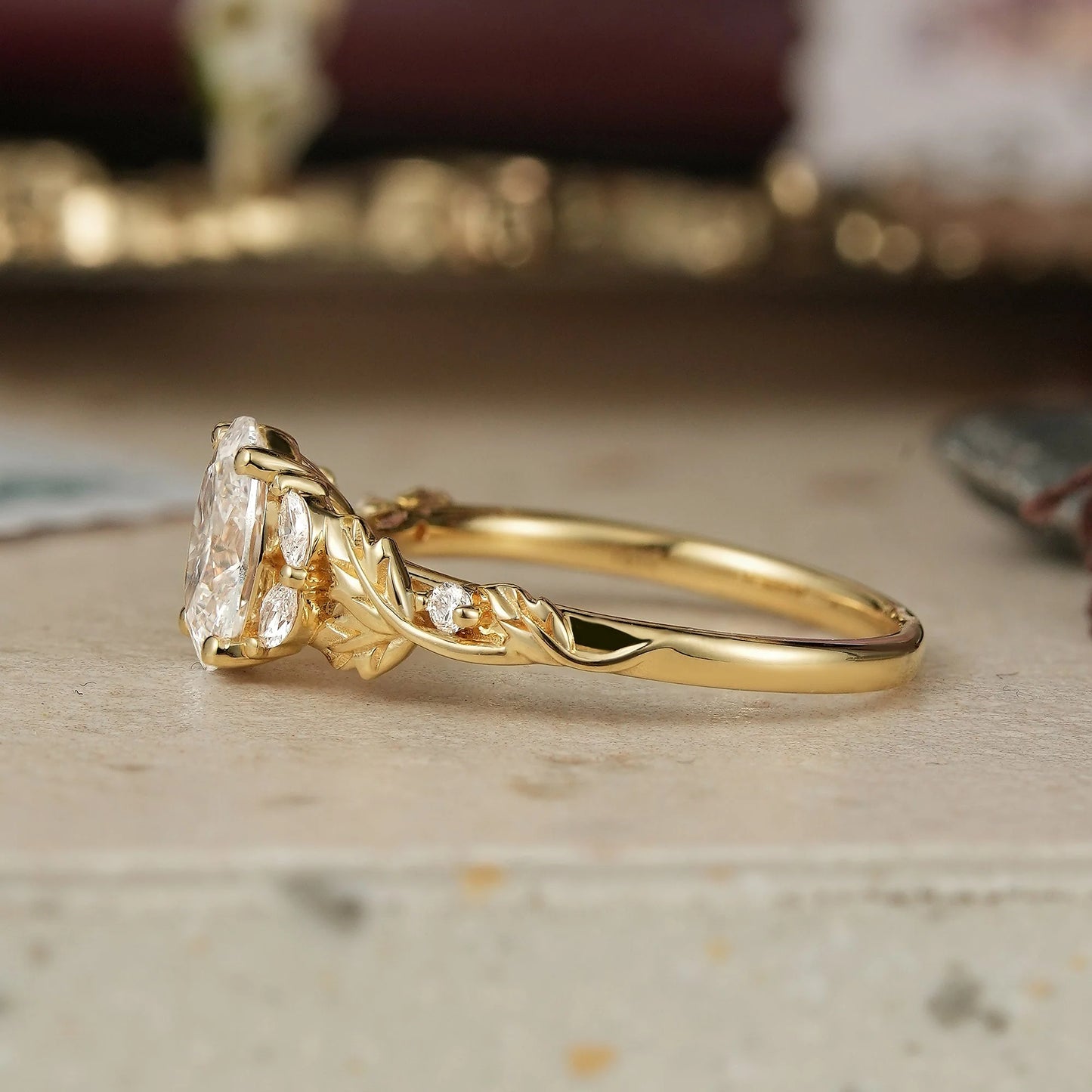 Crossed Leaf Lab Grown Diamond Engagement Ring-Thessaly