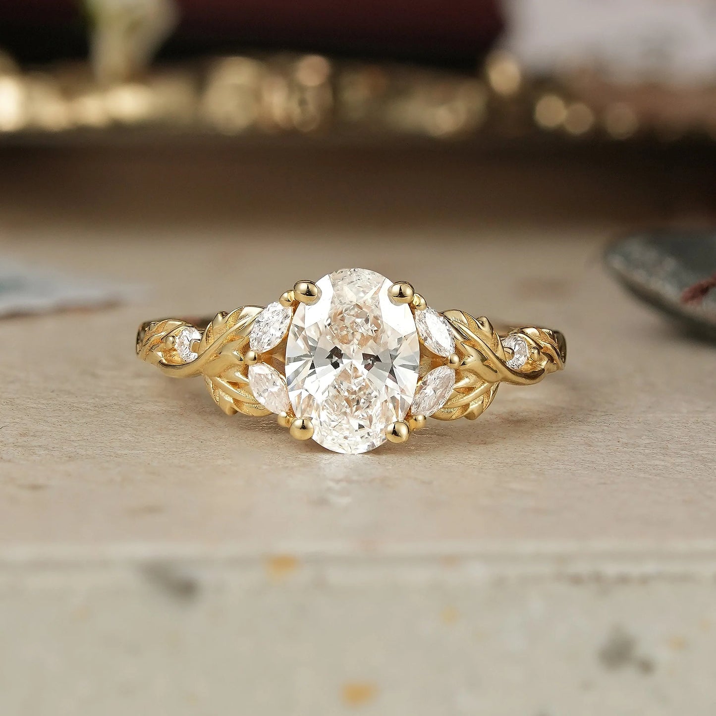 Crossed Leaf Lab Grown Diamond Engagement Ring-Thessaly