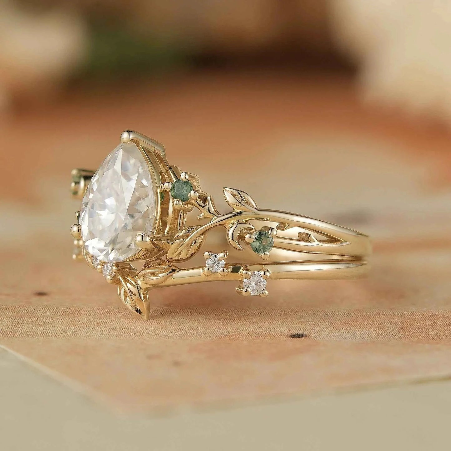Dainty Moissanite & Moss Agate Bridal Set - Brooke