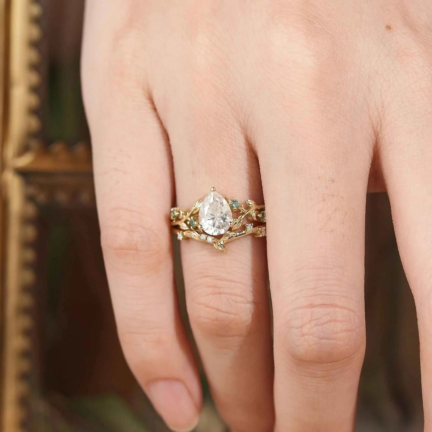 Dainty Moissanite & Moss Agate Bridal Set - Brooke