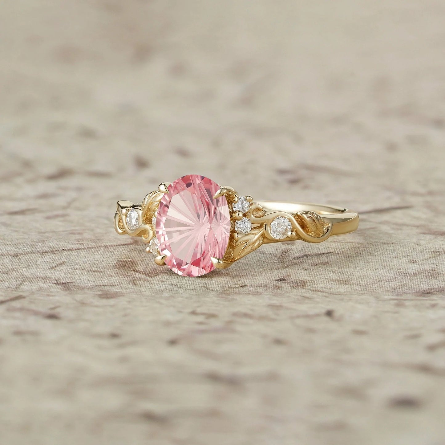 Dainty Sparkle Cut Pink Sapphire Leaf Engagement Ring - Lila
