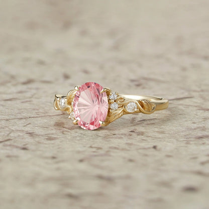 Dainty Sparkle Cut Pink Sapphire Leaf Engagement Ring - Lila
