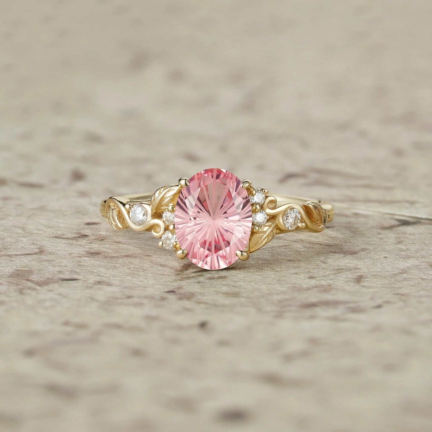 Dainty Sparkle Cut Pink Sapphire Leaf Engagement Ring - Lila