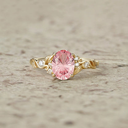 Dainty Sparkle Cut Pink Sapphire Leaf Engagement Ring - Lila