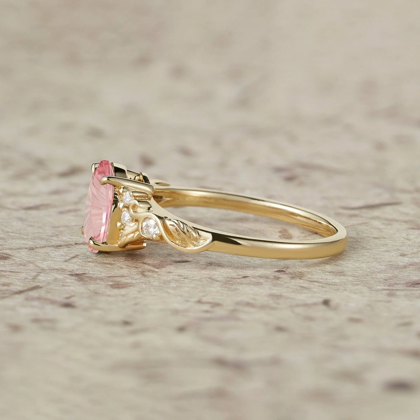 Dainty Sparkle Cut Pink Sapphire Leaf Engagement Ring - Lila