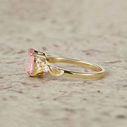Dainty Sparkle Cut Pink Sapphire Leaf Engagement Ring - Lila