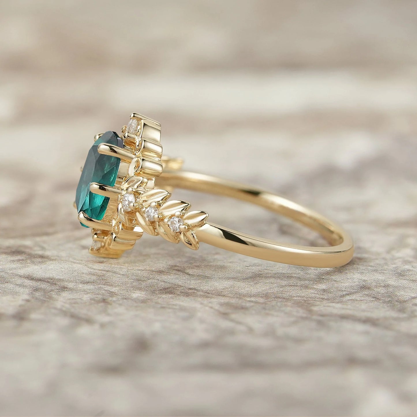 Elegant Emerald Filigree Leaf Engagement Ring - Odette