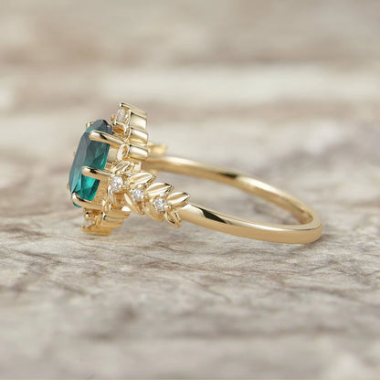 Elegant Emerald Filigree Leaf Engagement Ring - Odette