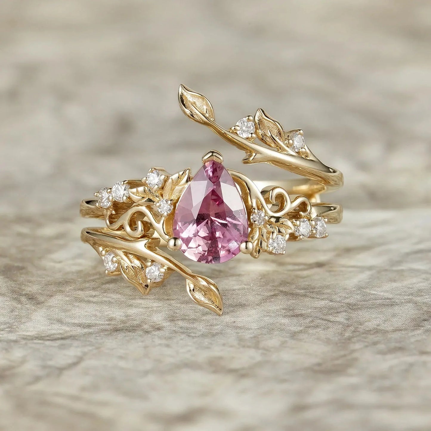 Elegant Fairycore:Natural Padparadscha Enhancer Ring Set - Angelina